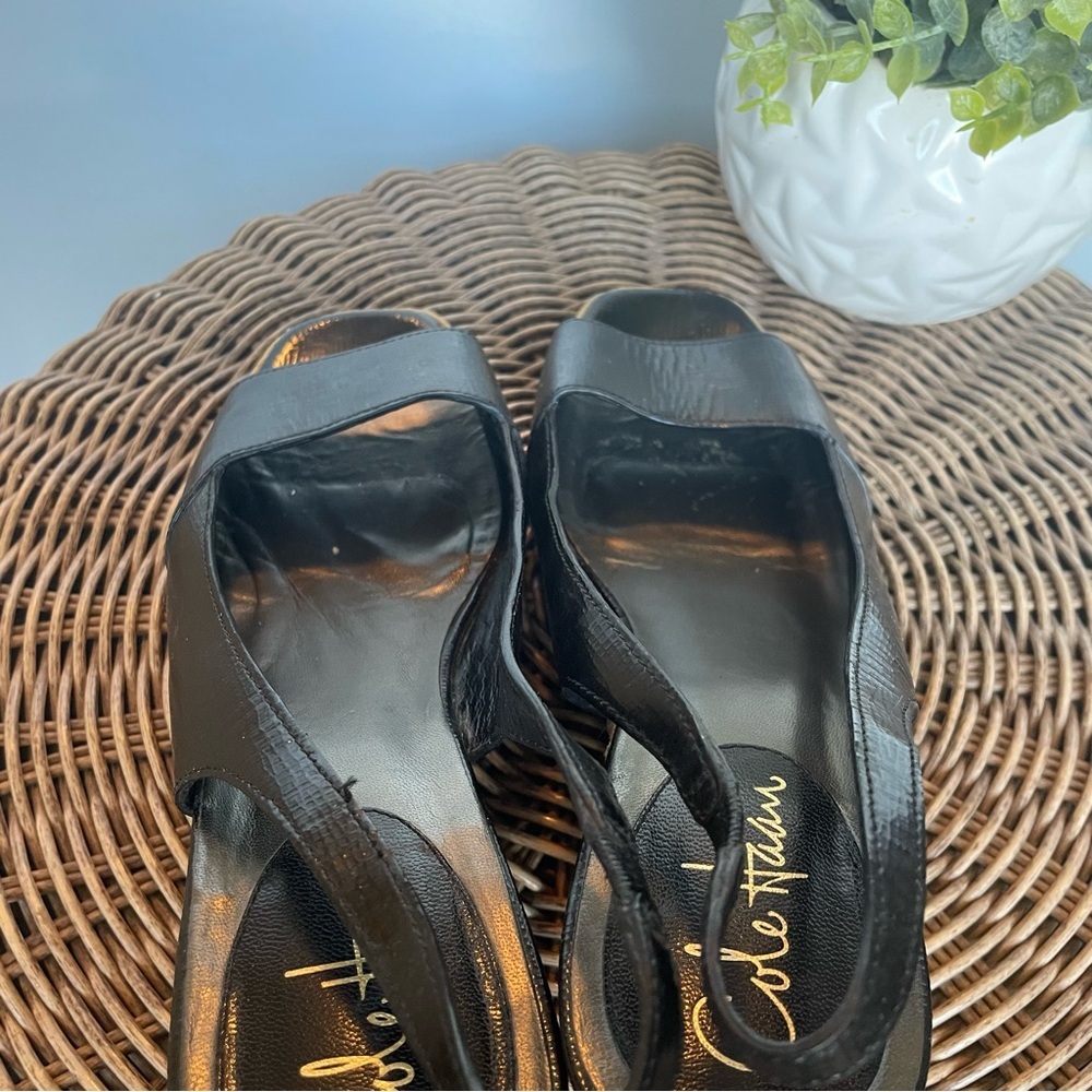 Cole Haan Black Peep-Toe Slingback Wedges - Picture 2 of 15